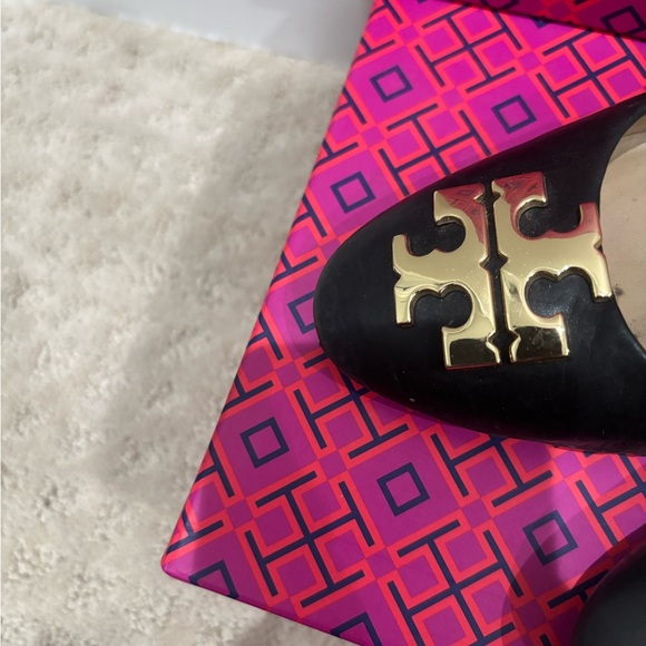 Tory Burch Black Wedges with Gold Logo - Picture 2 of 3